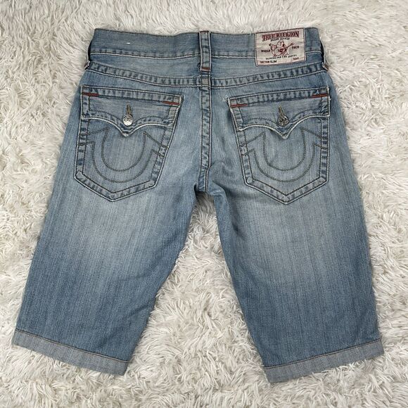 True Religion Blue Jean Shorts Straight Size 32 - Picture 1 of 6